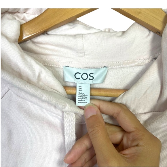COS Sweatshirt Hoodie Women Large Long Sleeve Raglan Drawstring Side Slit Pink - Picture 5 of 11